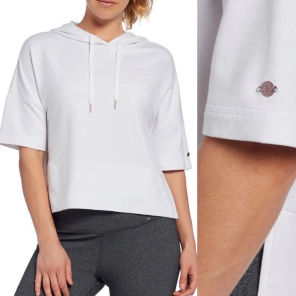 CALIA Effortless White Short Sleeve Workout Hoodie